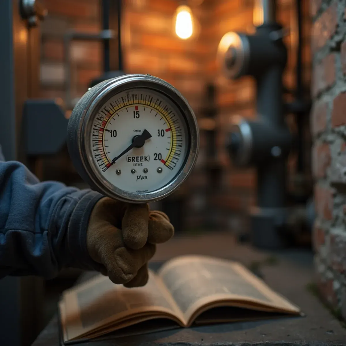 Checking the pressure gauge on a boiler that will not fire in an older Pittsburgh basement