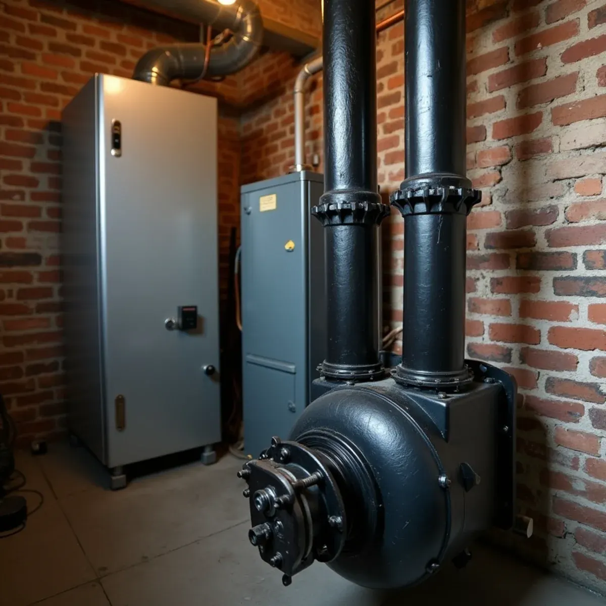 New steam boiler with black steel risers, header, equalizer and Hartford loop in a Pittsburgh basement