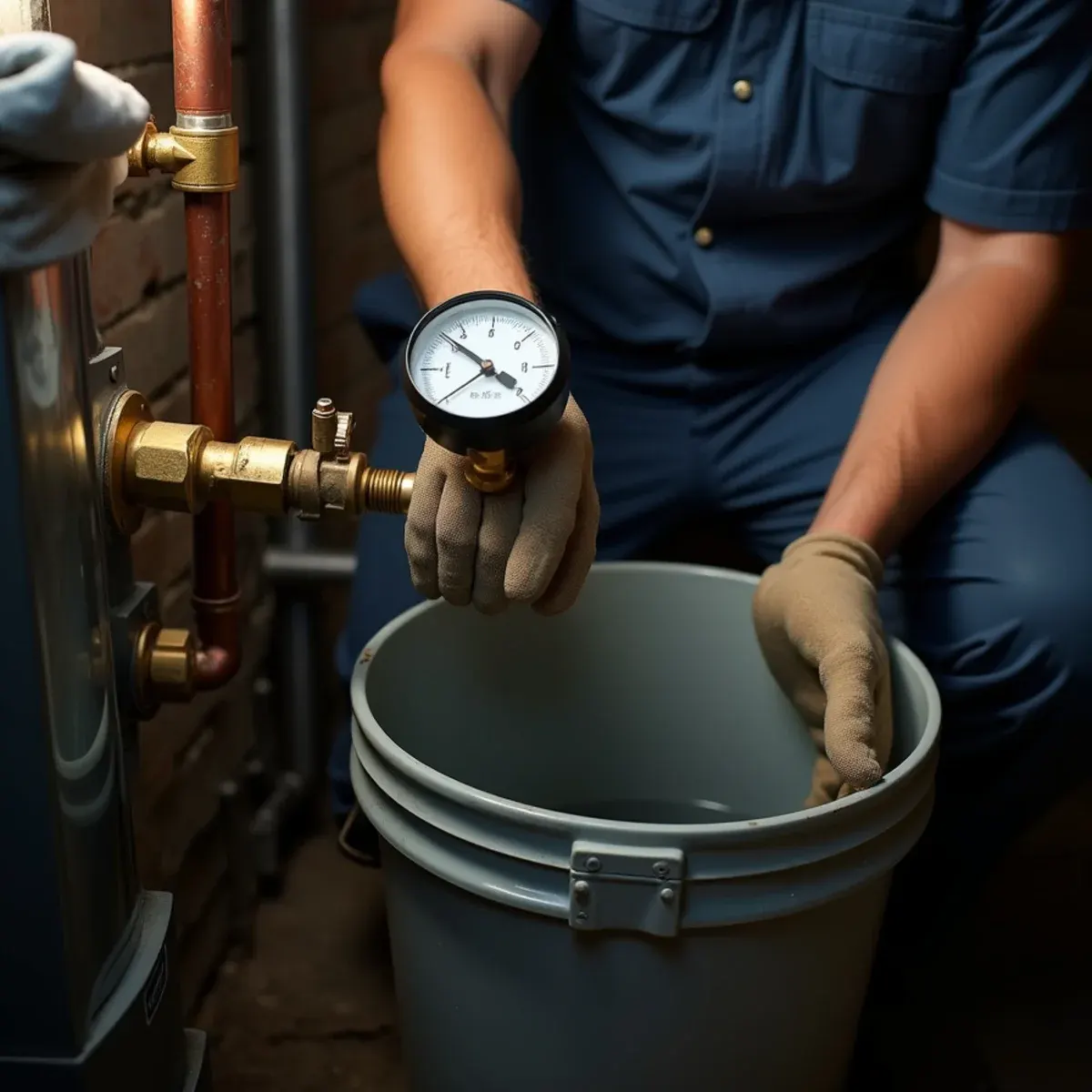 Boiler relief valve and pressure gauge being checked during a 24 hour boiler repair call in Pittsburgh