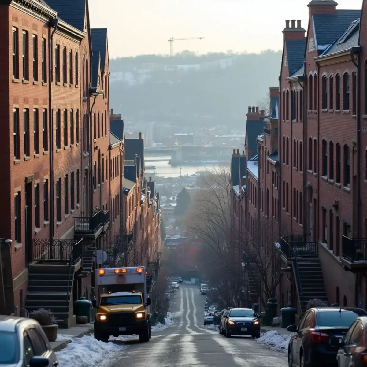 Rows of pre-war brick houses on a Pittsburgh hillside, the boiler and radiator homes in our service area